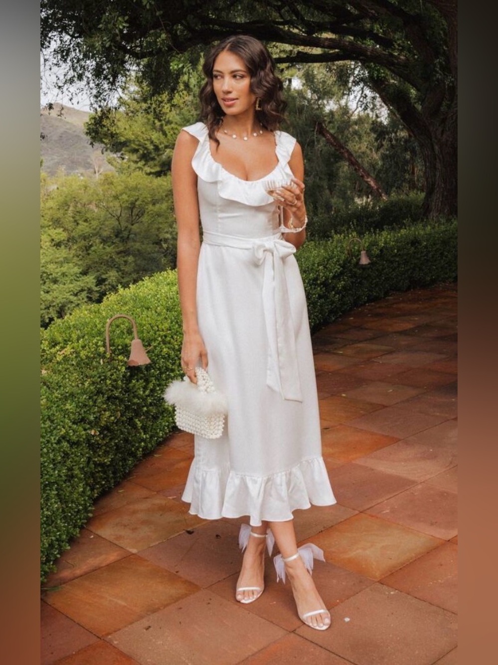 Show Me Your Mumu Alexis Bridal Midi Dress in Ivory Luxe Satin S